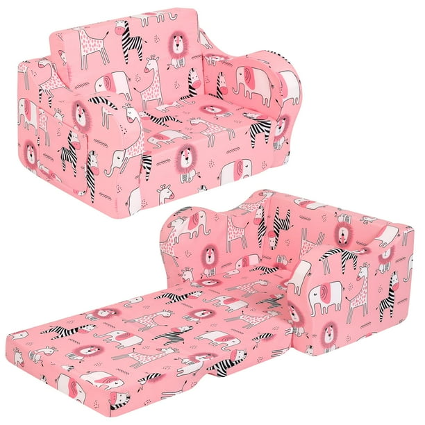 Sofá Infantil MOMCAYWEX Rosa 2 en 1 Cama Convertible
