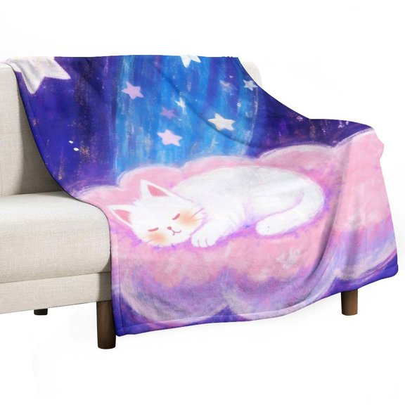 Cat Print Flannel Blanket Novelty Pattern Nap Blanket Sofa Room Office Soft Throw Blanket Outdoor Camping Warm Blanket
