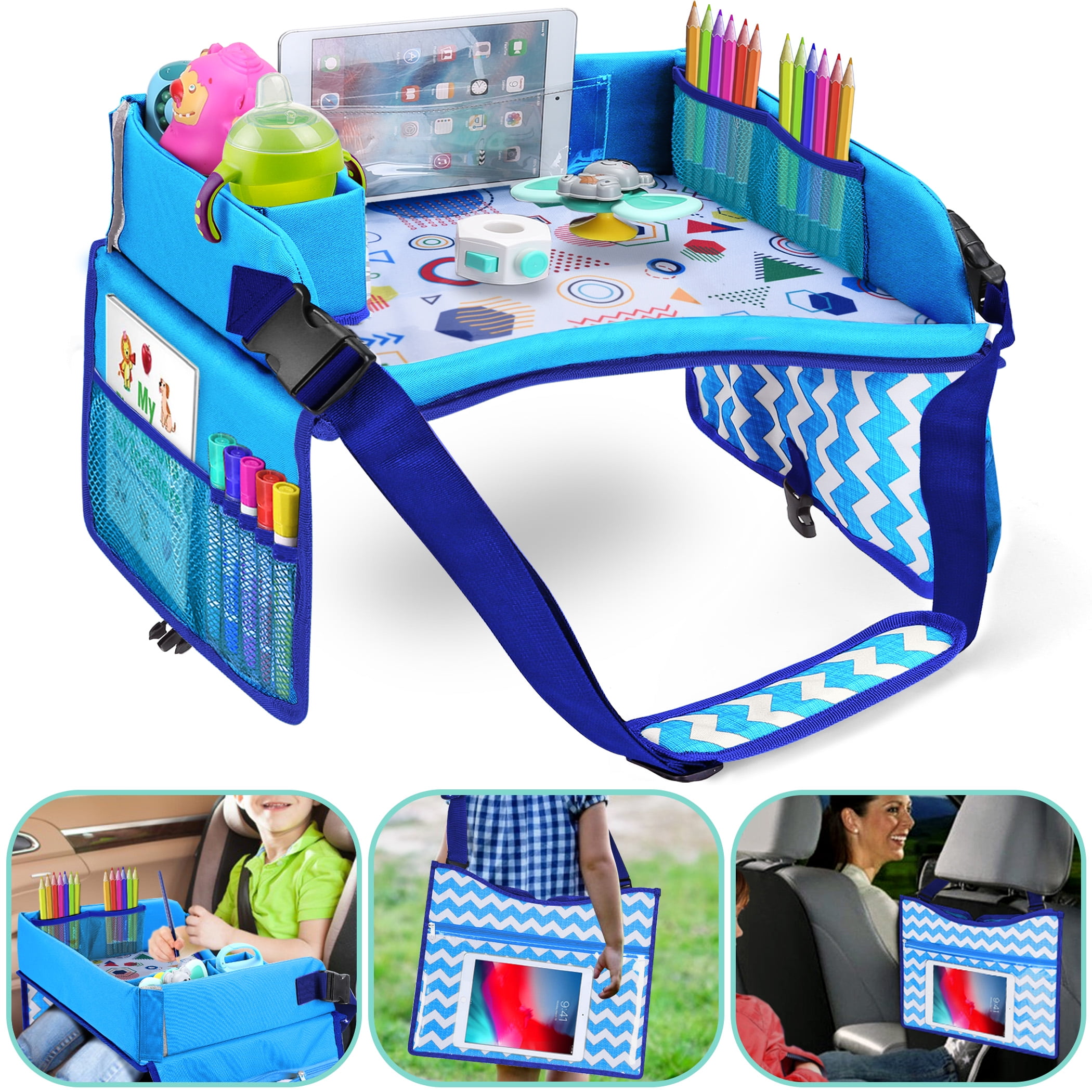 Blue Kids Travel Activity Lap Tray by Lil Tots Gear Children Car Seat