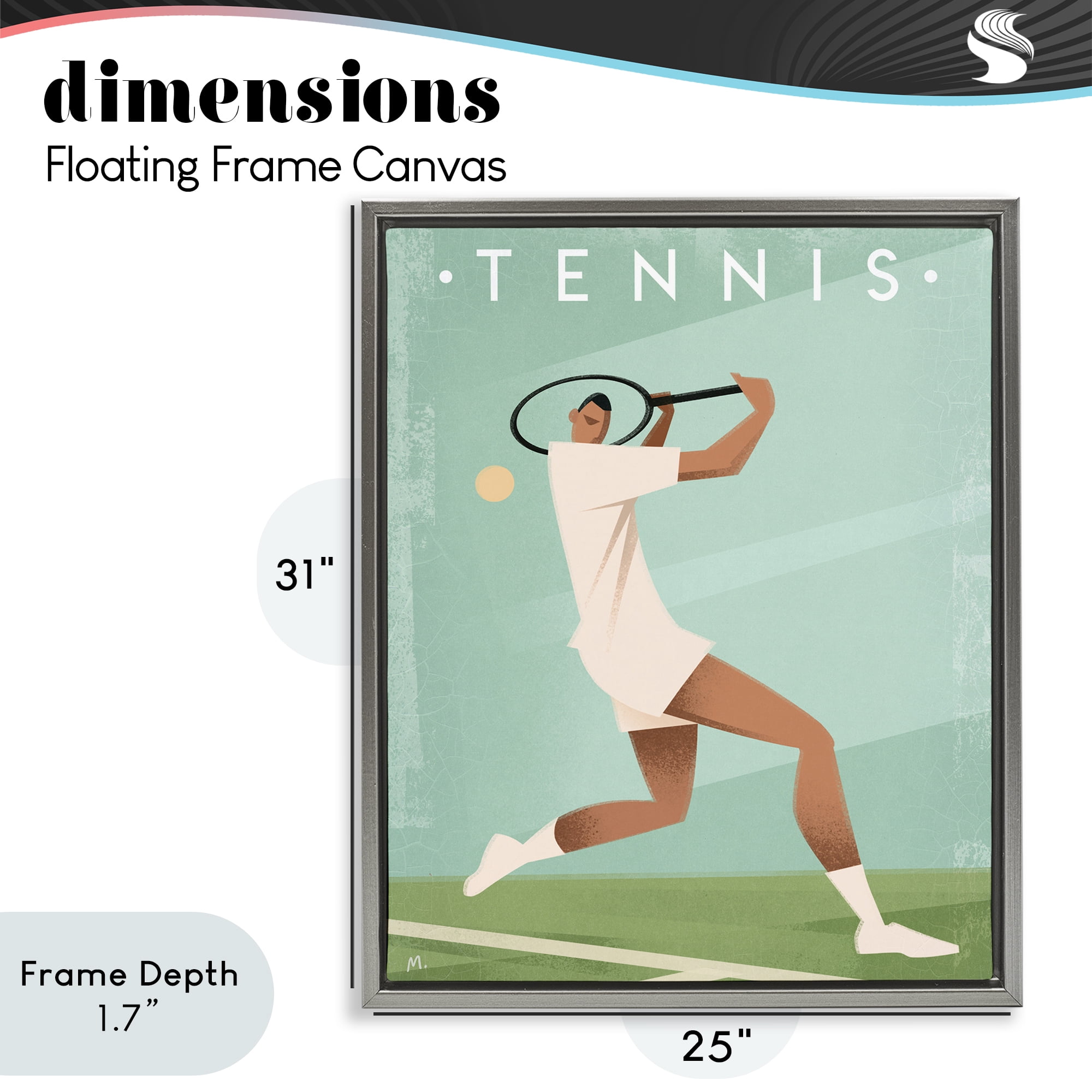 Stupell Industries Vintage Tennis Swing Gray Framed Floater Canvas Wall Art, design by Martin Wickstrom