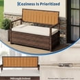 thumbnail image 5 of Outdoor Storage Bench with Cushion, PE Rattan Patio Bench with Backrest, Armrests and Metal Frame, Waterproof Deck Box Seat for Porch, Backyard & Poolside, Dark Brown, 5 of 8
