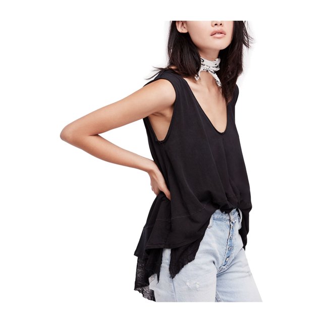 Free People Womens Peachy Distressed Tank Top black S