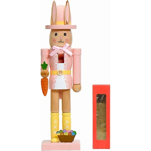 QenASHaing Wooden Nutcracker Decorations, Easter Bunny Wooden Nutcracker Decor, Easter Nutcracker Figure, Indoor Decoration for Table, Spring Decor for Home, Rabbit Figuring Nutcracker Ornament