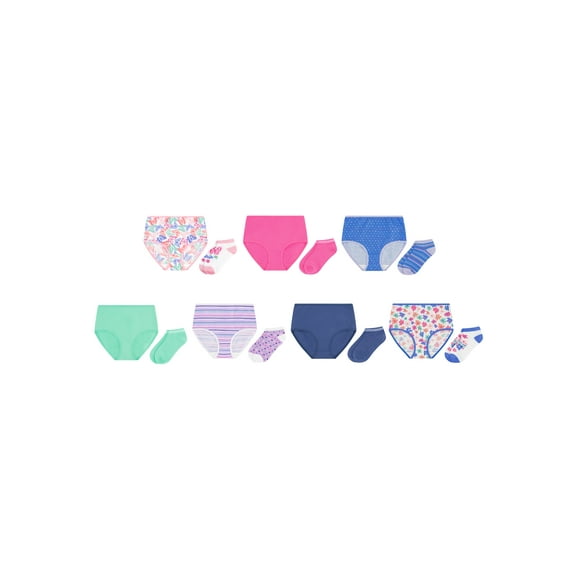 Wonder Nation Girls Cotton Underwear & Socks Bundle, 14-Pack, Sizes 4-16