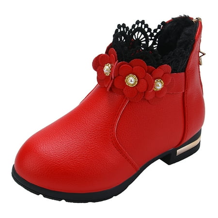 BOBOGOJP Back To School Girls Boys Snow Boots Little Kids Combat Winter Snow Work Booties Waterproof Lace Up Rubber Sole Outdoor Casual Shoes (Red 11.5)