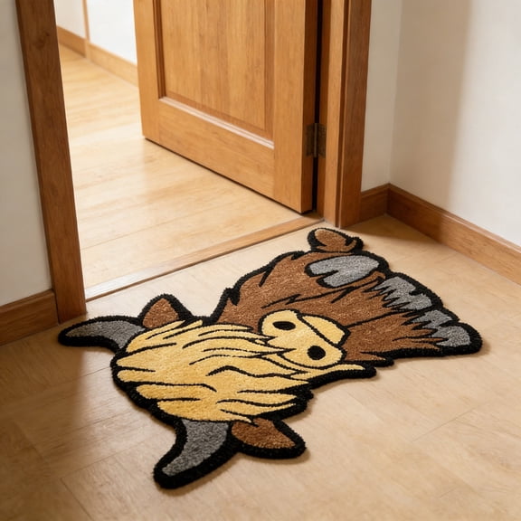 Highland Cow Shaped Area Rug, 40x60cm Cartoon Fluffy Animal Floor Mat, Non Slips Plush Doormat for Bedroom Bathroom Indoor Decor