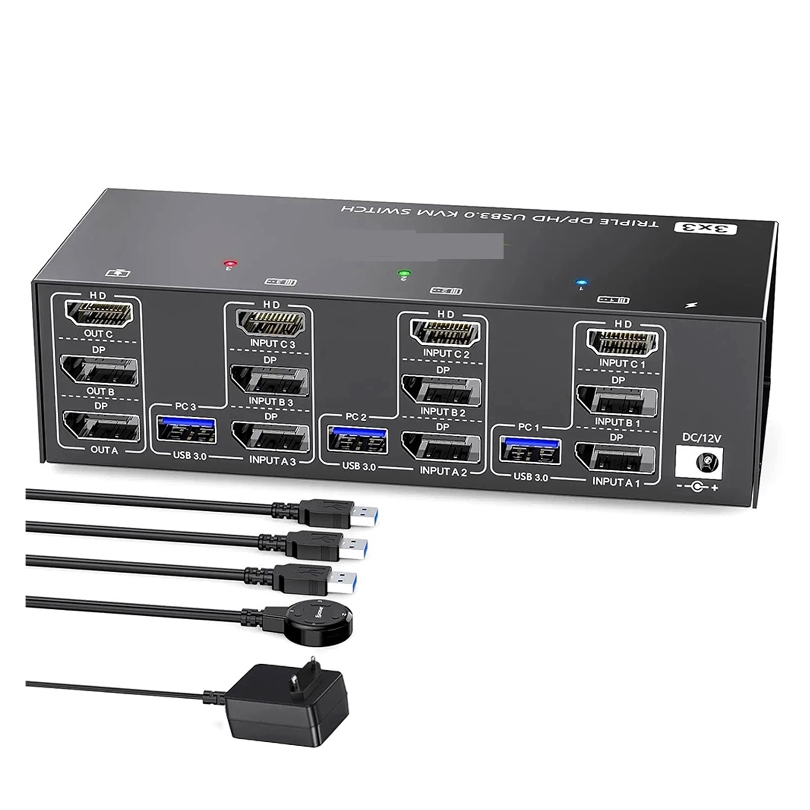 USB 3.0 KVM Switch 3 Monitors 3 Computers, 8K@60Hz,4K@144Hz Triple Monitor KVM With 4 USB 3.0 Ports -Compatible 2 In 2 Out