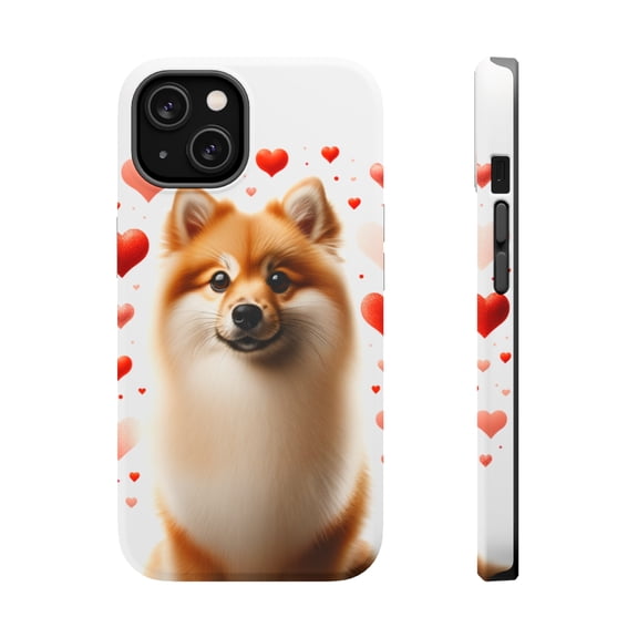 DistinctInk Tough Case for Apple iPhone 15 PLUS (6.7" Screen), Compatible with MagSafe Charging - Valentine's Day Finnish Spitz