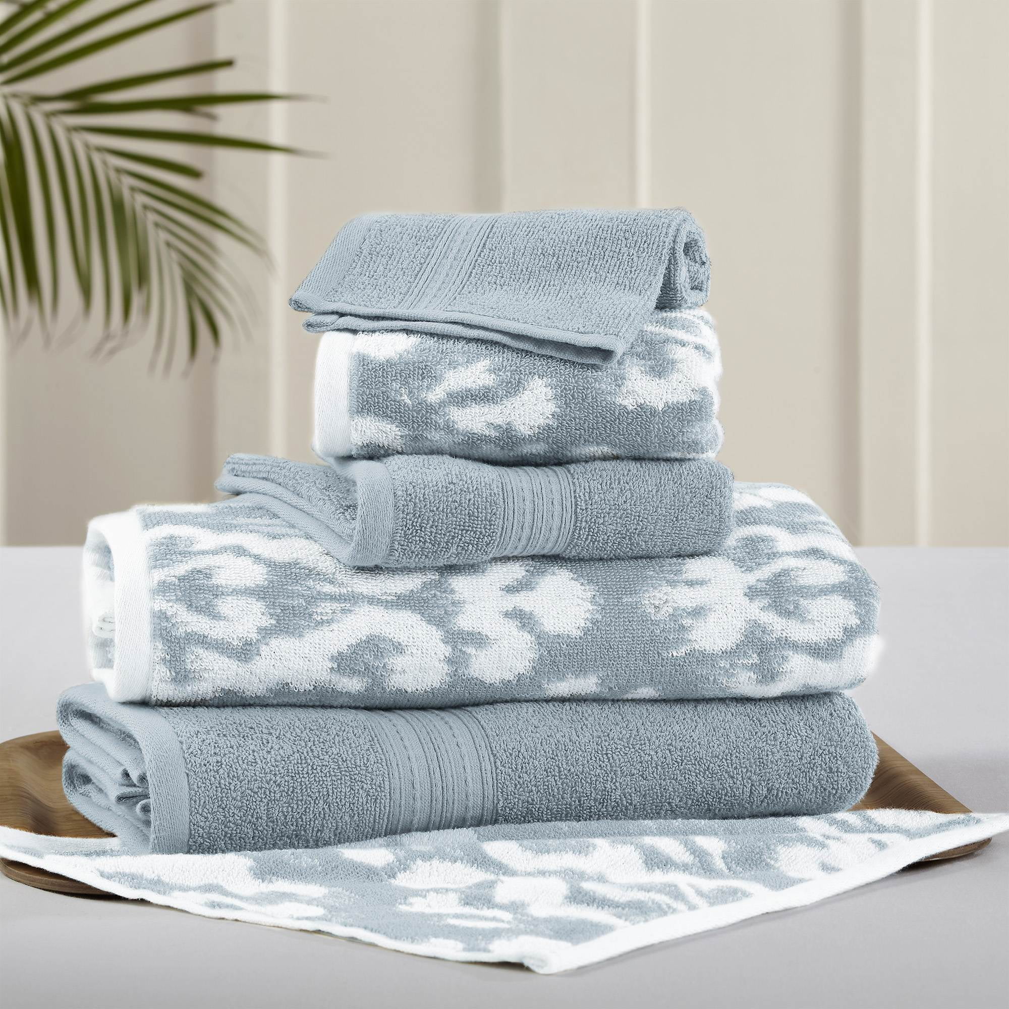 6 Piece Yarn Dyed Jacquard Towel Set, Ikat Damask