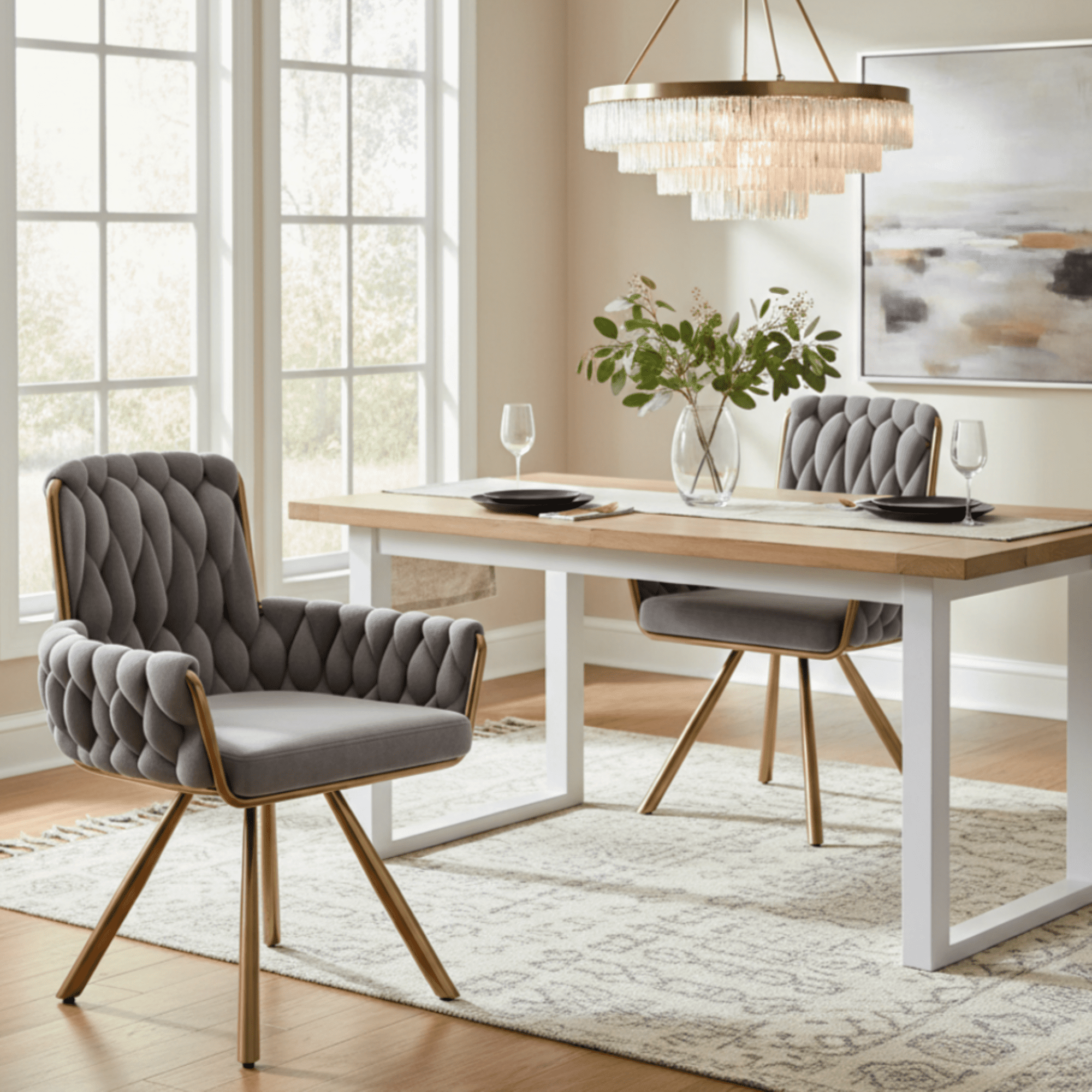 Noble House Set of 2 Velvet Dining Chairs, Luxurious Tufted Swivel Chair, gray