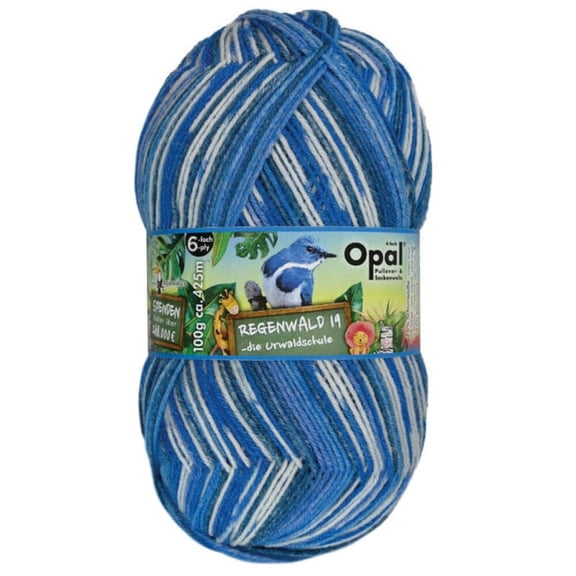 Opal 6-Ply Sock Yarn | 75% Virgin Wool (Superwash), 25% Polyamide | 150g (Approx. 460 yards) Skein, (1343 - Rainforest Blue-Grey)