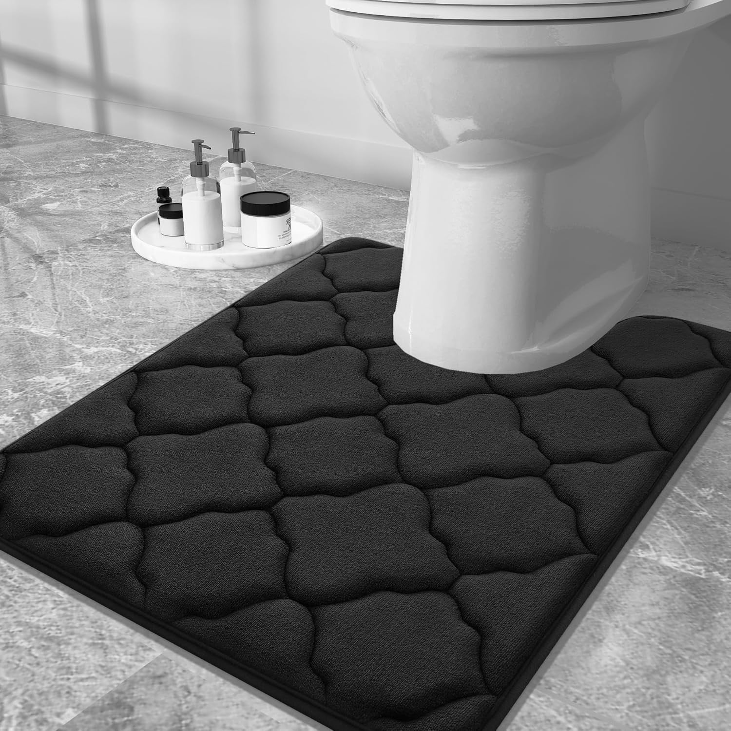 Smiry U-Shaped Memory Foam Bathroom Rugs 24x20, Ultra Soft and Absorbent Toilet Rugs, Non-Slip Machine Washable Contour Mats, Black