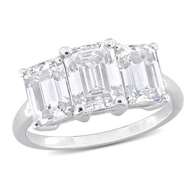 3.75 Carat (ctw) Lab-Created Three-Stone Moissanite Engagement Ring in Sterling Silver