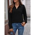 thumbnail image 4 of Women'S 2025 Autumn and Winter Solid Color Pullover Sweater Loose Lapel Long Sleeve Top Black XXL, 4 of 9