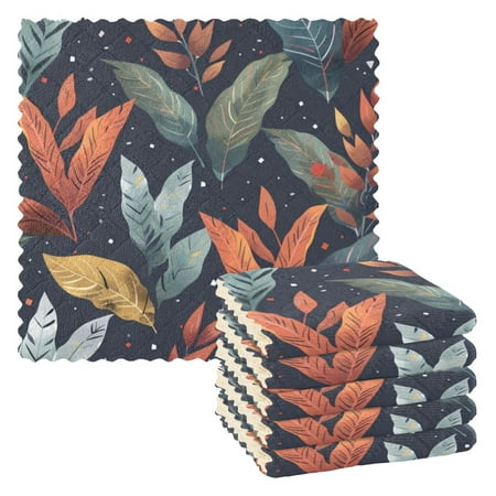 

6 Pieces of Kitchen Towels 11x11Inch Kitchen Dish Cloths Kitchen Dish Towels Reuseable Cleaning Cloths Colorful Leaf Seamless