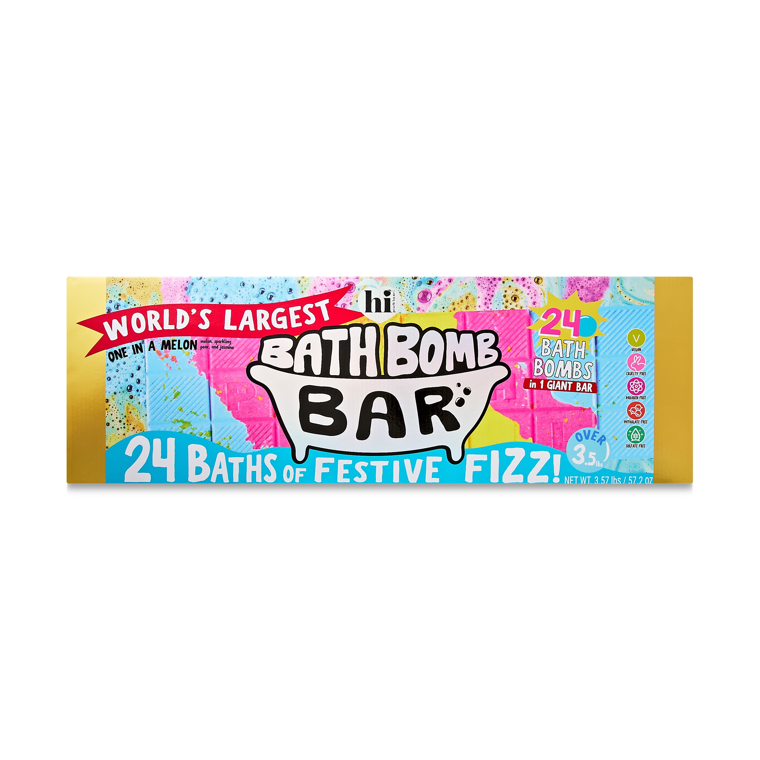 Hi Peach Layne Holiday 2024 World's Largest Bath Bomb Bar, One in a Melon Scent, 3.57 lbs