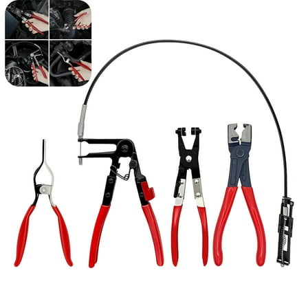 4 Pcs Hose Clamp Pliers, Clic-R Type Pliers, Hose Remover, Long Reach Wire Spring Plier, Flat Band Clamp Tool