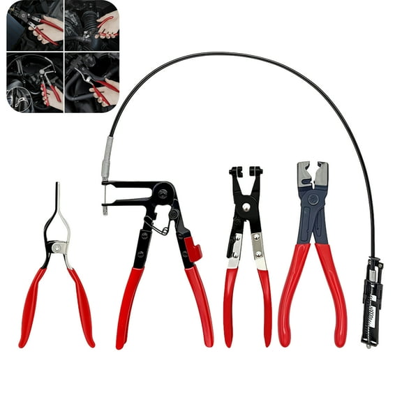 4 Pcs Hose Clamp Pliers, Clic-R Type Pliers, Hose Remover, Long Reach Wire Spring Plier, Flat Band Clamp Tool