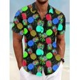 thumbnail image 3 of Camisa de hombre con estampado tropical de piña, camisa hawaiana de verano, informal, para vacaciones, verano, primavera, camisa de manga corta con cuello vuelto, tela elástica, 3 of 5