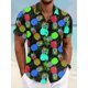thumbnail image 3 of Camisa de hombre con estampado tropical de piña, camisa hawaiana de verano, informal, para vacaciones, verano, primavera, camisa de manga corta con cuello vuelto, tela elástica, 3 of 5
