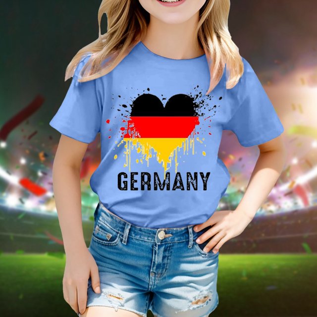 T-shirts de Mode pour Enfants, Imprimé Stylé du Drapeau de l'Allemagne, Manches Courtes, Col Rond, Chandail de Base pour Filles
