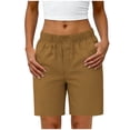 thumbnail image 2 of Women's Casual Elastic Waist Shorts, Button Detail Summer Shorts with Pockets Brown L, 2 of 9
