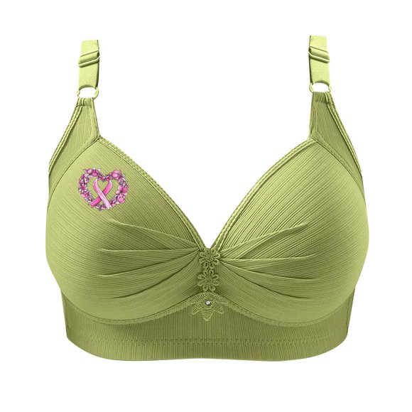 FAVIPT Comfort Bras Women Wireless Floral Print Daily Underwear Breathable Adjustable Bralettes for Old Women 2025 Green,XXXL