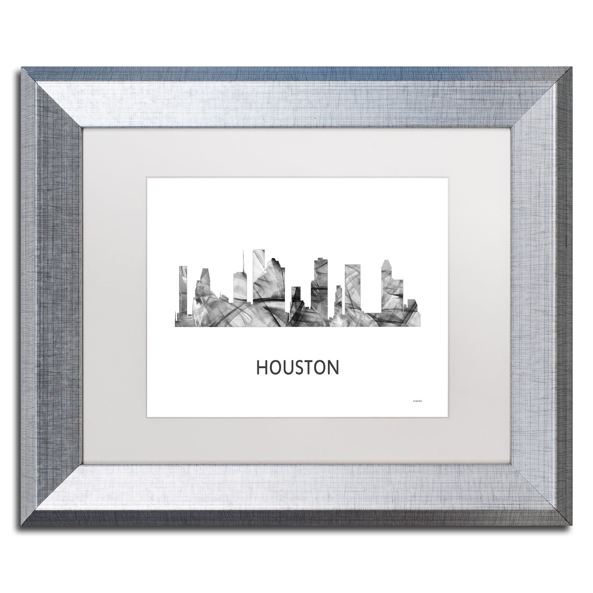 Trademark Fine Art 'Houston Texas Skyline WB-BW' Canvas Art by Marlene Watson, White Matte, Silver Frame