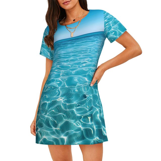 Disketp Crystal Clear Ocean Waves para Camisón Corto de Manga Corta para Mujeres, Camisón Cómodo con Escote Redondo, Bonito y Confortable