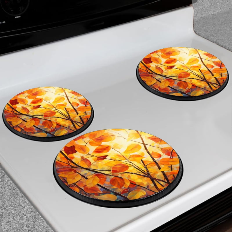 Bahomeck Gas Stove Burner Cover Set Of 4,Autumn Leaves And Sunlight Filtering Through The Vibrant Metal Electric Stove Burner Covers,Protecting Gas Stoves,Kitchen Decor，8 Inch And 10 Inch