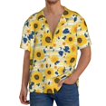thumbnail image 1 of Balery Navy Blue Leaf Sunflower Camisa Casual de Manga Corta con Botones para Hombre, Texturizada, Estilo Cubano, para Playa, Verano-XX-Large, 1 of 5