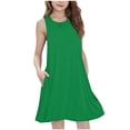 thumbnail image 3 of Piuwrlz Casual Play Dress for Girls Summer Plain Dresses Pocket Princess Skirts Green Size 11-12 Years, 3 of 9