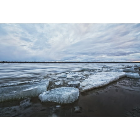 Long exposure of the ice flowing down the Porcupine River after it broke up Old crow Yukon Canada Canvas Art - Robert Postma Design Pics (19 x 12)