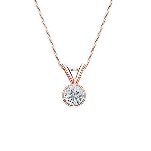 14k Rose Gold Round Lab Grown Solitaire Diamond Pendant Necklace (1/4 cttw, E-F, SI1-SI2) Bezel-set, 18-inch box chain by Diamond Wish