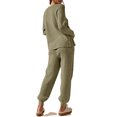thumbnail image 2 of LANGWYQU Women 2 Pieces Knit Set Long Sleeved V-Neck Sweater & Casual Jogger Pants, 2 of 3