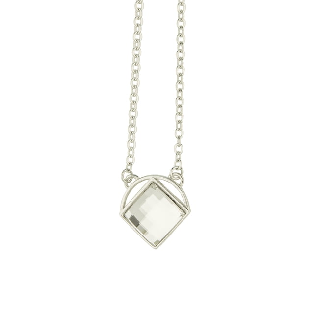 Collar para Mujer con Cristal Fino Swarovski en forma de Cuadrado Plano– Bañado en Rodio- Collar Elegante y Brillante-Collares de Mujer de Moda- Joyería para Mujer de Moda- Regalo especial Ortiz Espinosa Temporada