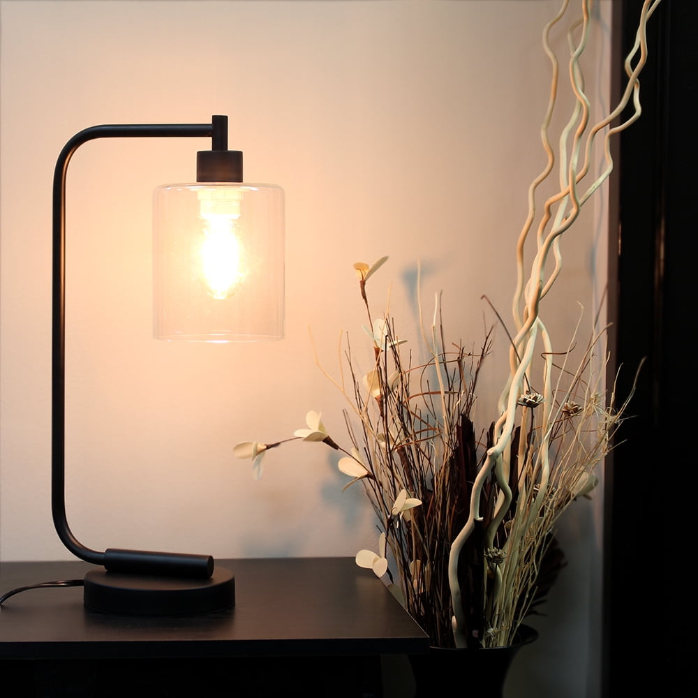 Simple Designs 18.8" Industrial Vintage Bronson Iron Desk Lamp with Glass Shade, Chrome