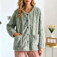 thumbnail image 2 of Moxiu Sleeping Jacket for Women Cozy Soft Fleece Plush Bed Jackets Floral Texture Pajama Top with Pockets Button Up Loungewear Blue,L, 2 of 9
