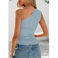thumbnail image 2 of PRETTYGARDEN Women's One Shoulder Sleeveless Ruched Knit Asymmetrical Tank Top, 2 of 7