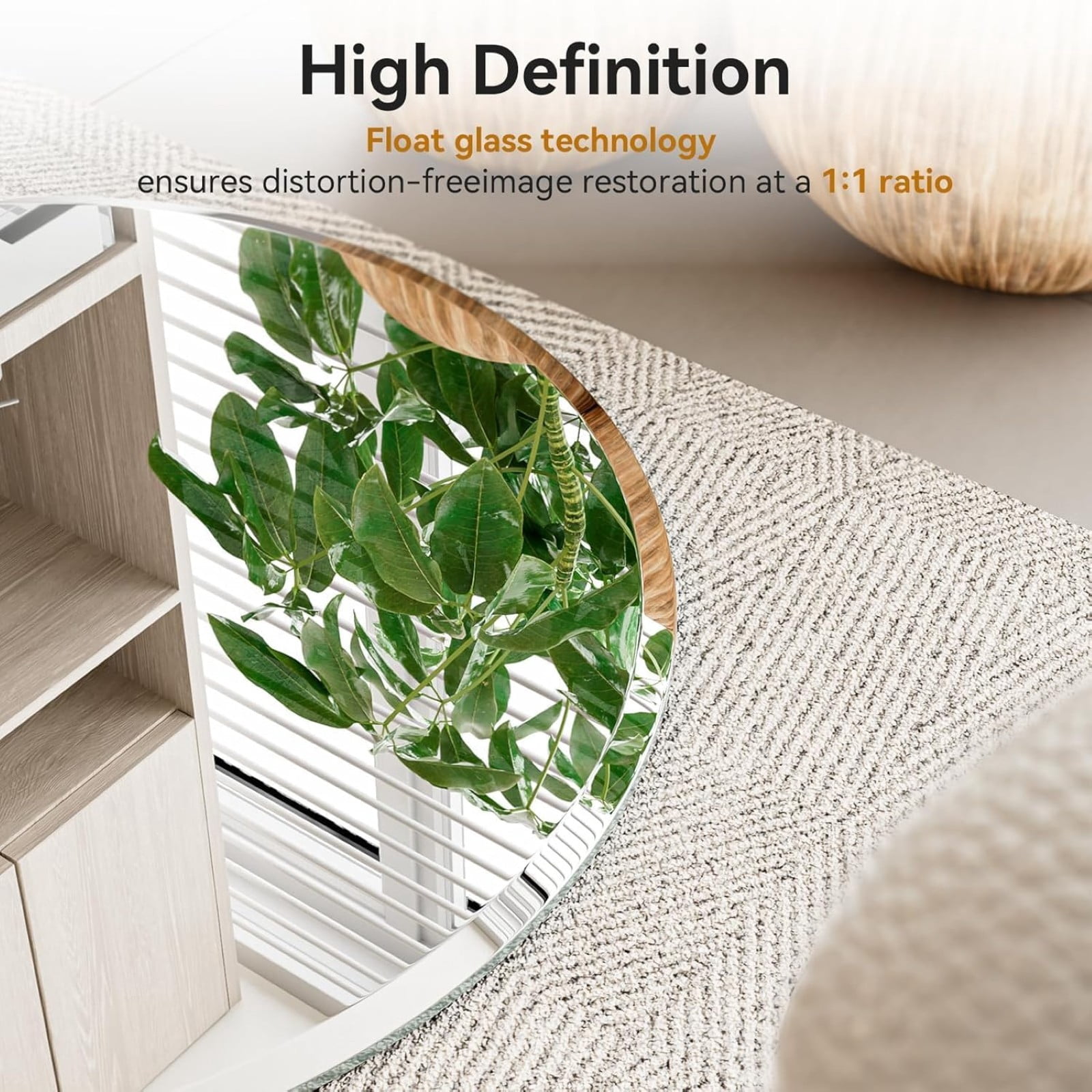 Gleamira 24" Frameless Bathroom Mirror Round Beveled Edges Wall Mirror Decorative Vanity Mirror for Bathroom
