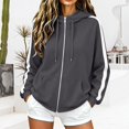 thumbnail image 3 of Zip Up Hoodie for Women Long Sleeve Drawstring Oversized Sweatshirt Jacket Side White Stripe Sweatshirts Dark Gray S, 3 of 8
