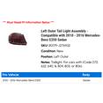thumbnail image 2 of Left Outer Tail Light Assembly - Compatible with 2010 - 2016 Mercedes-Benz E350 Sedan 2011 2012 2013 2014 2015, 2 of 2