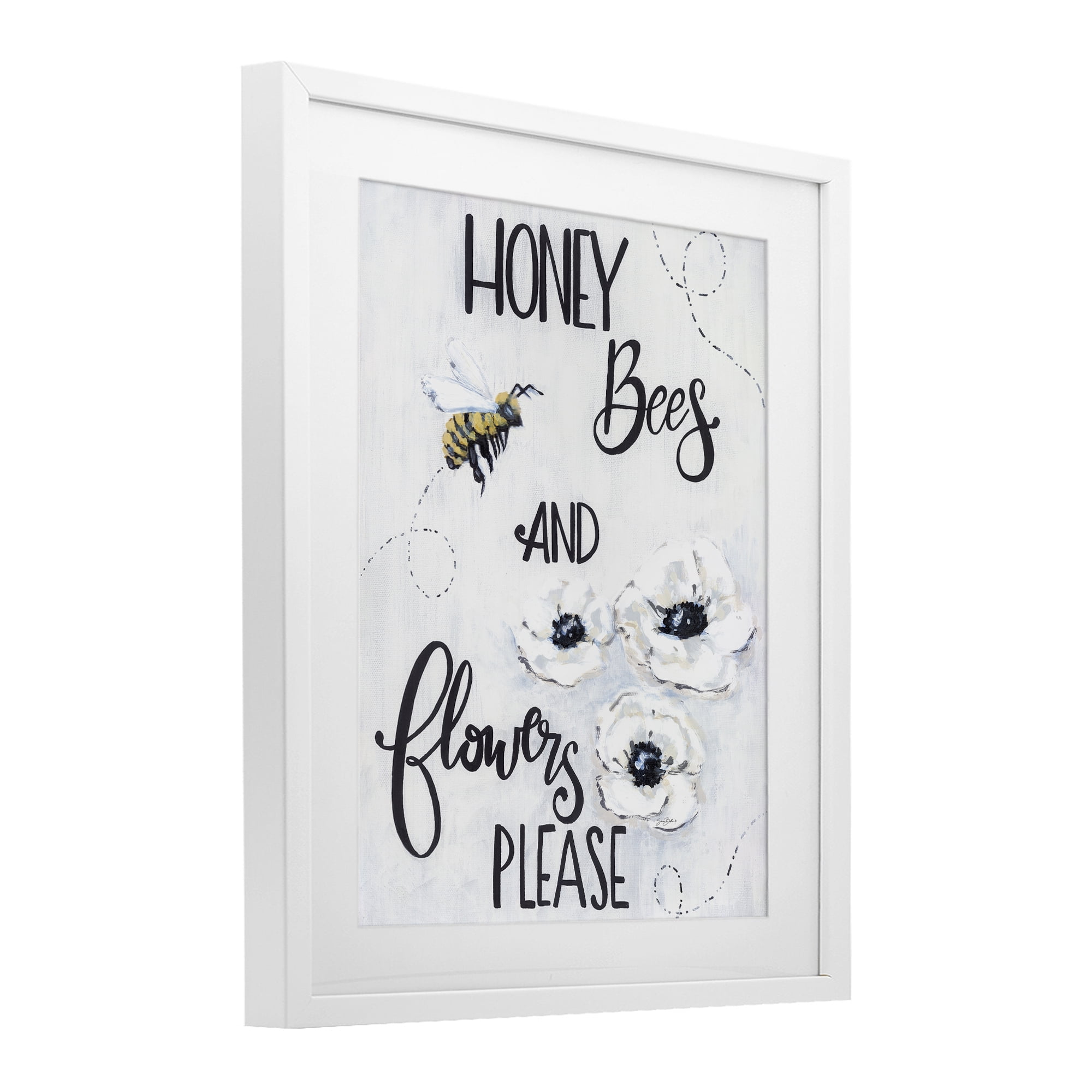 Stupell Industries Garden Bees & Flowers Please White Framed Print Under Glass, design by Sara Baker