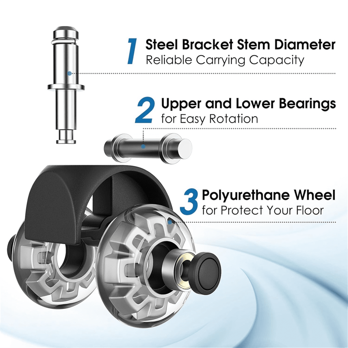 Office Chair Caster Wheels, 2 Inch Heavy Duty Replacement Wheels, Soft & Quiet Rubber for Hardwood Floors & Carpet