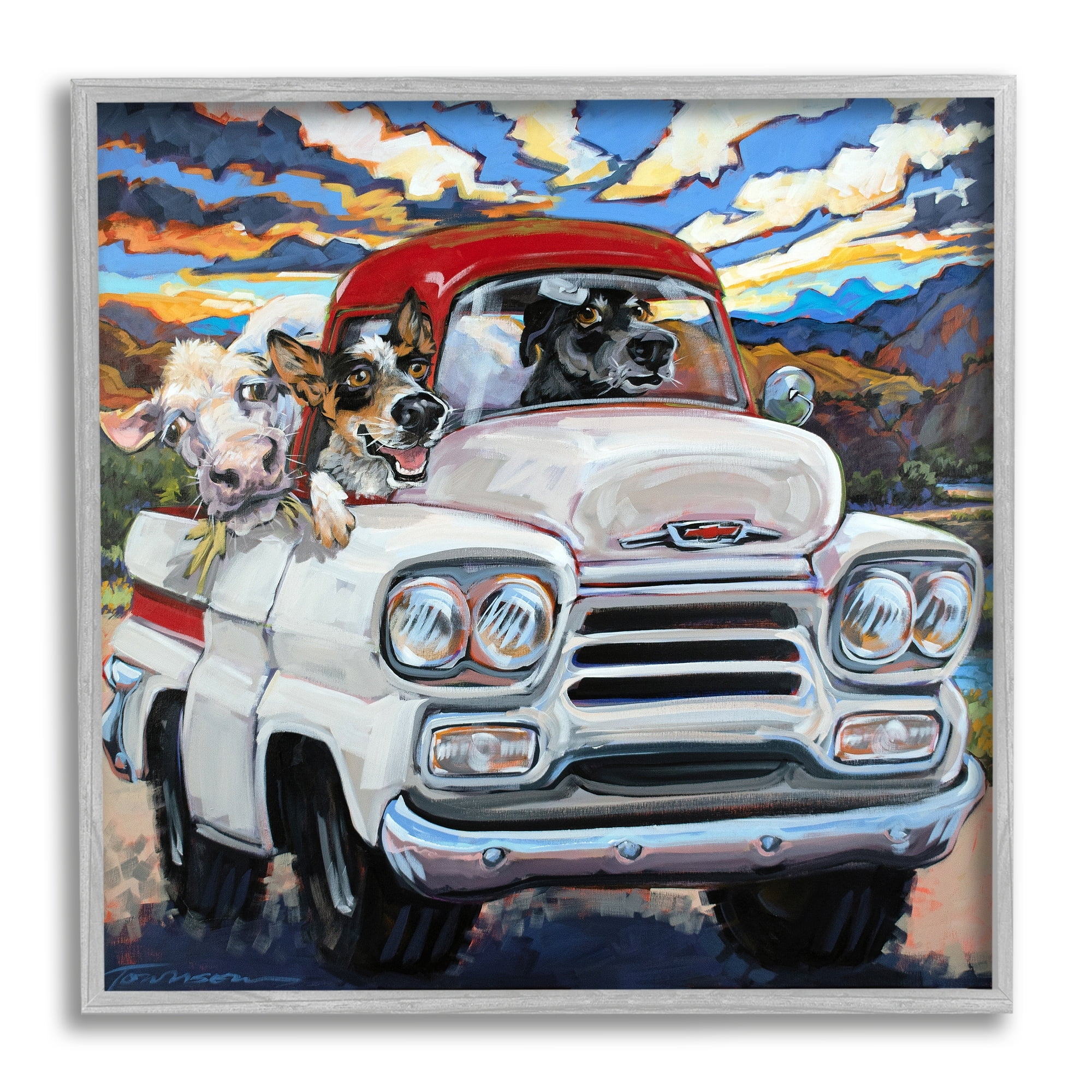 Stupell Industries Cattle Dogs Driving Rustic Truck Southwestern Farm Cow, 12 x 12,Design by CR Townsend