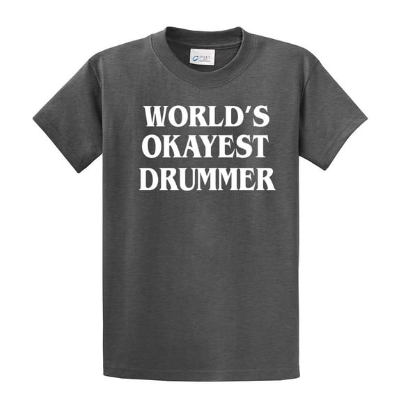 World's Okayest Drummer T Shirt Funny Tee for Drummers-HeatherGray-XXL