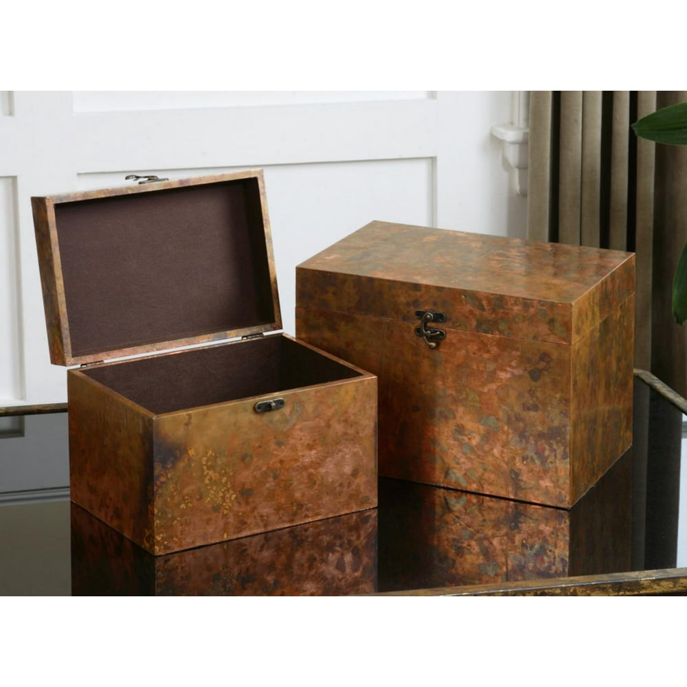 Set of 2 Oxidized Copper Handcrafted Decorative Storage