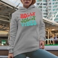thumbnail image 2 of Holly Jolly Vibes, Christmas, Groovy Retro Wavy Text Merch Gift, Heather Grey Hooded Sweatshirt or Hoodie, 2XL, 2 of 5