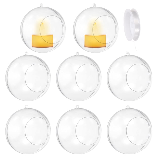Uxcell 8 Pcs Soportes de Tealight Colgantes Globos 4.7" Bolas de Acrílico Recargables, Contenedor de Adornos Navideños de Plástico para Decoración de Fiestas en el Hogar DIY