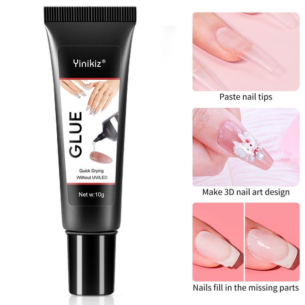 Pisexur Belleza Maquillaje Pegamento sólido para uñas postizas, adhesivo firme para uñas postizas, herramientas de manicura, 10 mlpara mujeres y hombres